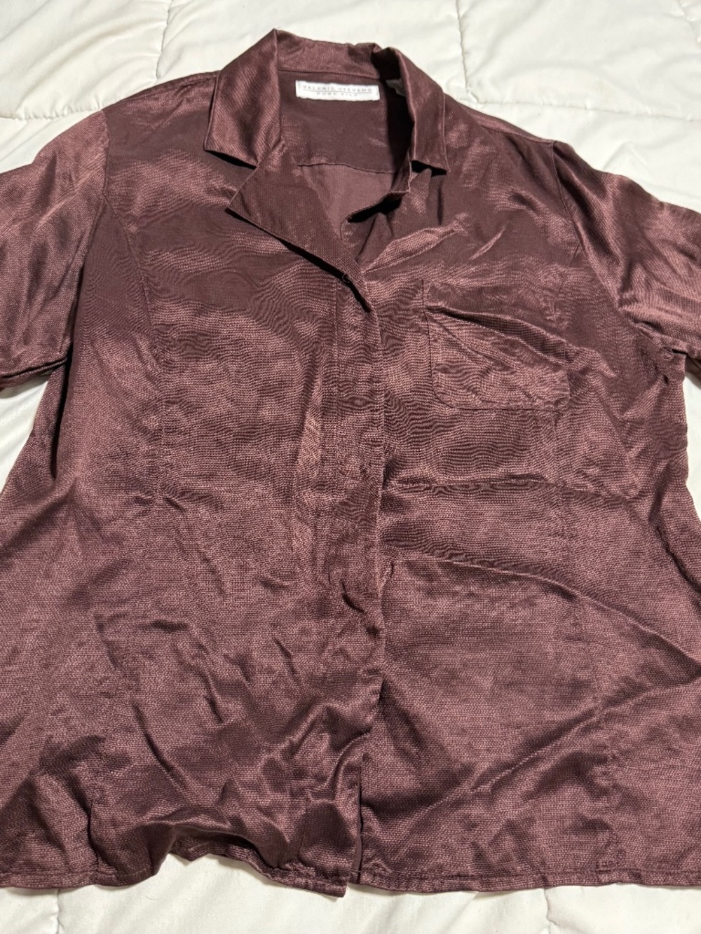 Valerie Stevens 100% Pure Silk Burgundy Button Up Blouse Shirt Size 8 Women's